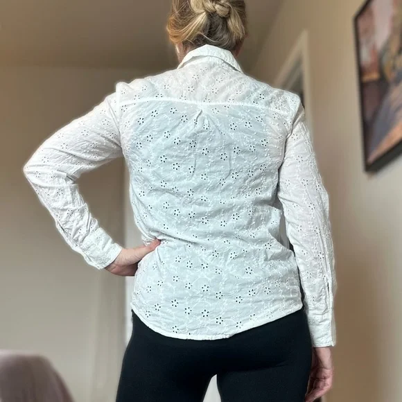 Candice Cameron Bure White Eyelet Button-Up Shirt - Size XS - Picture 3 of 14